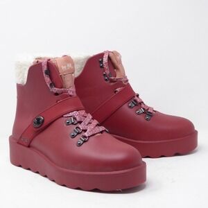 Coach Womens Urban Hiker Red Rubber Winter Boots Removable Lining Lace Up 8B